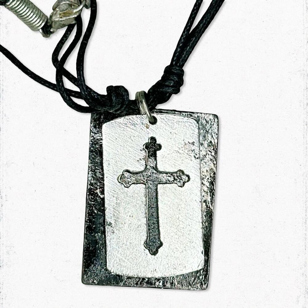 6643. Distressed Metal Cross Necklace